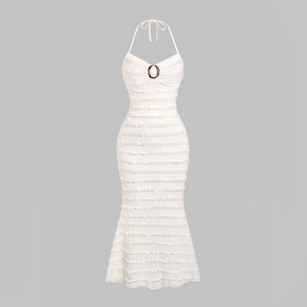 SHEIN Sweetro Summer Halter Neck dress with Circular Ring, Ruffle Hem, Elegant